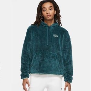 Nike Sportswear DK Atomic Women Sweatshirt M Teal Hoodie Teddy Sherpa Pullover